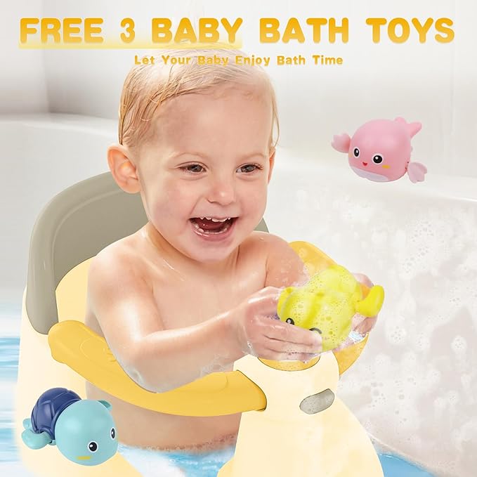 Baby Bath Seat for Babies 6 Months & Up, Bath Seats for Babies Sitting Up, 3 Baby Bath Toys, Open Design, Non-Slip, Compact Toddler Bath Seat.
