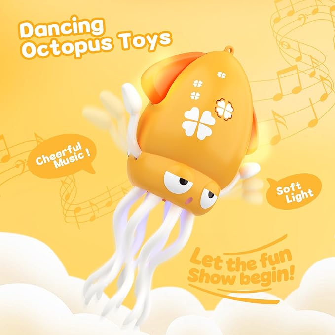 Dancing Octopus Baby Toy: Tummy Time Toys Electric Crawling Squid 3 4 5 6 7 8 9 10 11 12 Year Old Boy Learning Walking 3-6 Toddler Age 36 Months Music Development Kids Girl 1st Birthday Gifts (Yellow)