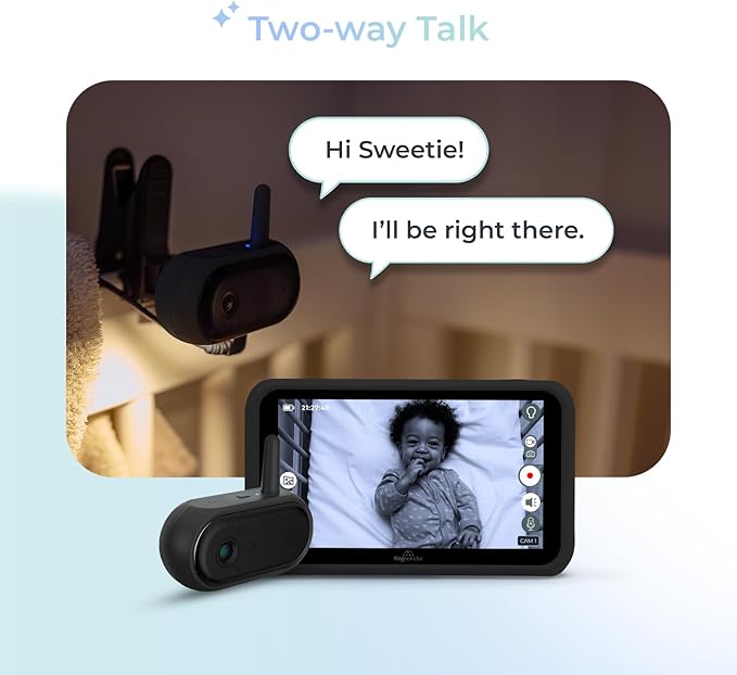 Tiny Traveler Ai Smart Wireless Baby Car Monitor with Travel Kit - AI-Powered Safety Alerts: Cry/Laugh/Stand Detection, Virtual Fence, Long Range 1000ft Night Vision Lullabies Night Light - Black