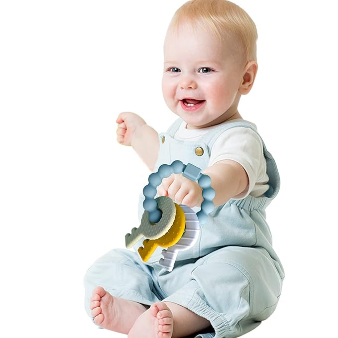 Baby Keys Teether Toys,Silicone Teething Toys for 3+ Months,Teething Keys Toy for Infants-Soft & Raised Texture to Soothe Gums,BPA Free (Deep Blue)