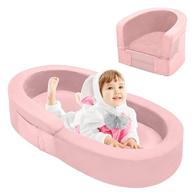 QUCHI Toddler Travel Bed - Portable & Foldable 2-in-1 Travel Cot, Soft Foam with Washable Cover, Convertible Sofa for Toddlers & Kids, Indoor & Outdoor Use