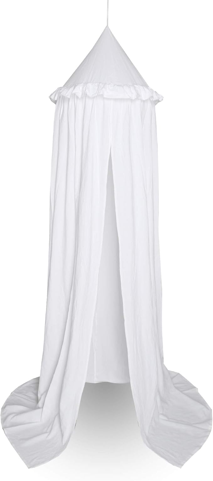 MAMERIA Kids Bed Canopy with Frills Cotton Hanging Tent Curtain Net for Reading Nook Hideaway Bedding Play Room Decor (White)