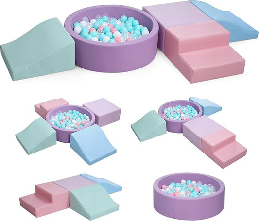 Foam Climbing Blocks for Toddler: with 4-Piece PU Leather Climbing Toys and a Ball Pit - Foam Ball Pit for Toddlers - Climbing Toys Indoor for Kids Crawling (Purple Climbing Blocks)