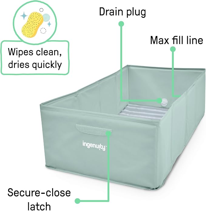 Ingenuity Tuckaway Toddler Folding Tub, Converts Shower to Tub, Folds to Store, Easy to Clean, No Assembly Required, Portable Baby Bathtub for Travel, 12M-5Y