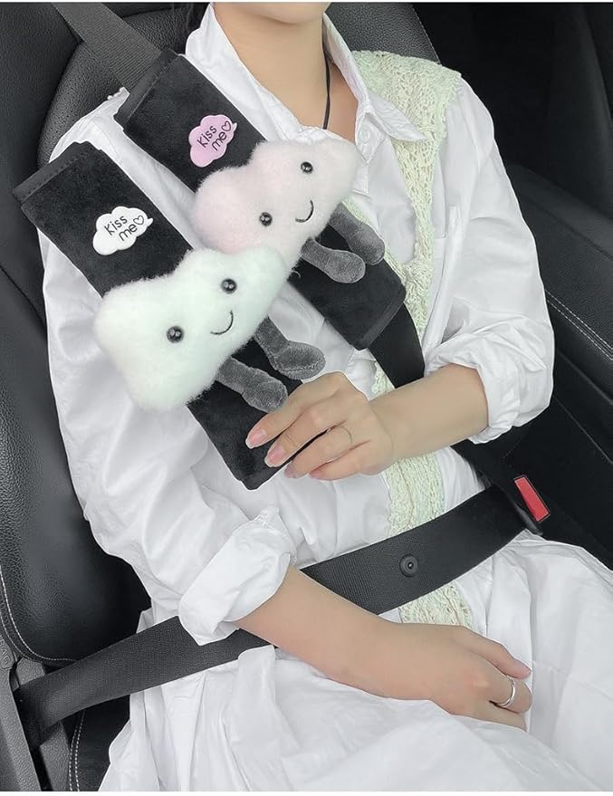 Car Seat Belt Cover Stocking Stuffers Cute Fluffy Pig Frog Sheep Dinosaur Safety Seatbelt Shoulder Pad Auto Accessory Neck Cushion Protector Seatbelt Shoulder Protector Nice Gift (Dinosaur)
