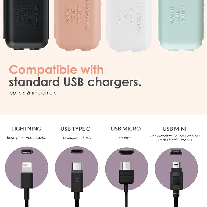 Geddy´s Mom Watch Your Mouth - The Award Winning Child Safety USDB Port Plug Cover| BPA & Phthalate-Free Charger Protector | Electrical Safety Baby Products (3-Pack, Black)
