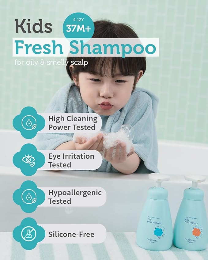 Kids' Korean Silicone-Free Low pH Fresh Shampoo & Conditioner for Sensitive Scalp - Deep Cleansing for Oily Scalps & Softening for Weak, Frizzy Hair - Allergen-Free Scent, 10.1 fl.oz & 6.76 oz