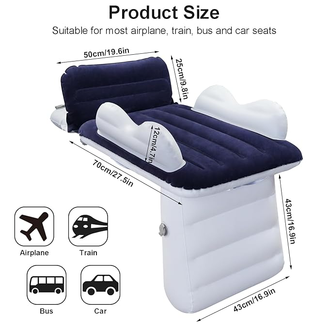 Inflatable-Toddler-Travel-Bed for Airplane Car Seat Portable Foldable Infant Travel Bed Baby Travel Crib with Sides,Hand Pump Safety Belt and Carry Bag Sets
