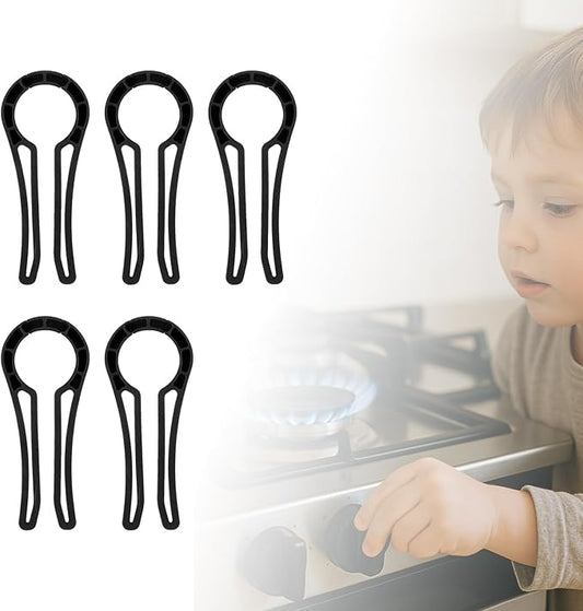 Gas Stove Knob Lock for Kids & Pets Safety,Gas Knob Lock to Effectively Prevent Accidental Touch,Easy to Install,Reusable PP Material,Fits Most Kitchen Sizes（BLACK,5PACK）
