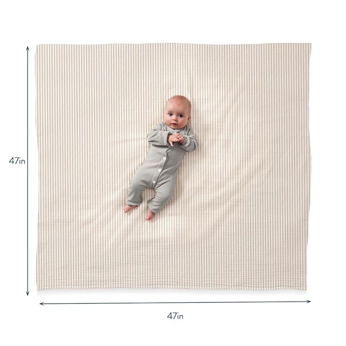 Itzy Ritzy Breastfeeding Boss Multi-Use Cover – A Nursing Cover, Swaddle, Car Seat Cover, Tummy Time Mat & Burp Cloth All in One – Made of Soft Muslin Fabric & Measures 47” x 47” (Taupe Stripe)