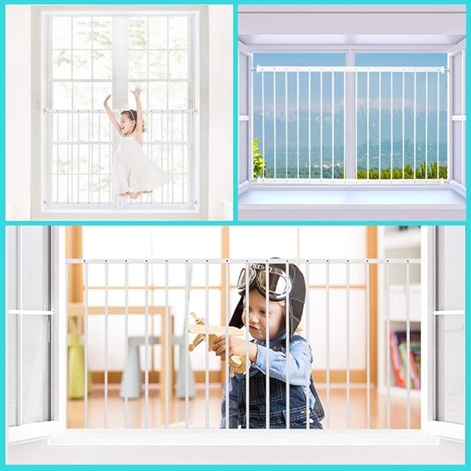 WAOWAO Window Safety Guards for Children Kids Child Toddler Pets Proof Extra Wide White Tension Security Window Guard Gate for Home Fit 36.22"-61.41" Sliding Windows (2 Piece)