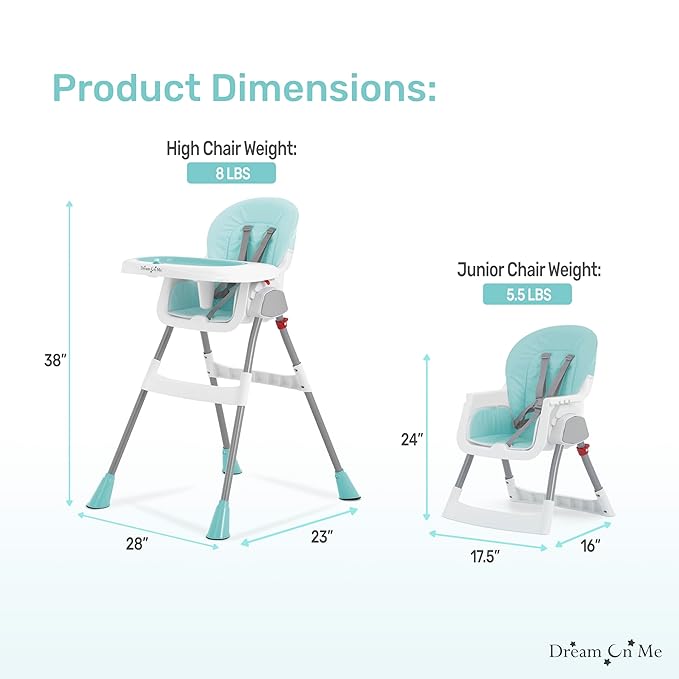Dream On Me Portable 2-in-1 Tabletalk High Chair, Convertible Compact Light Weight High Chair, Aqua