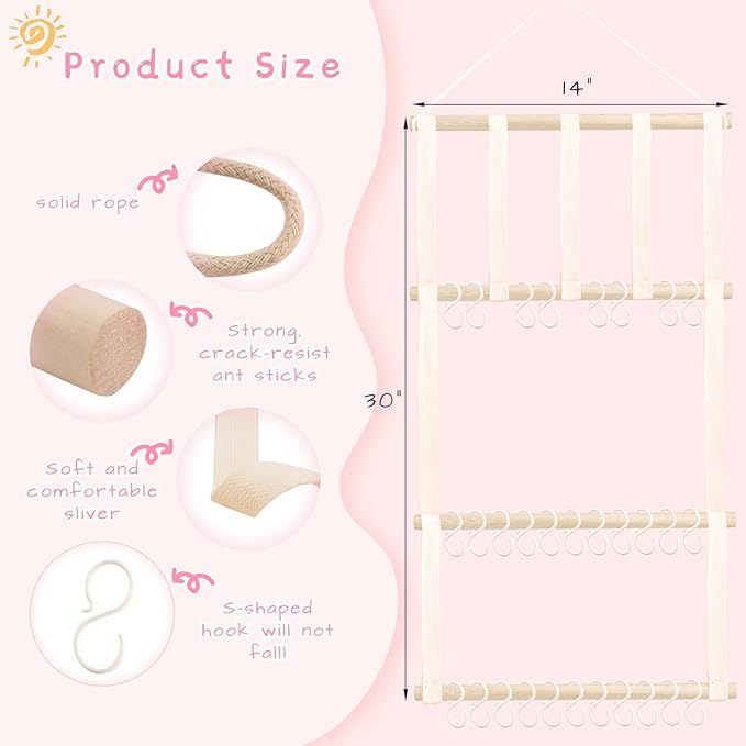 POVETIRE Headband Holder Hair Bows Organizer for Girls, Baby Headbands Hair Accessories Organizer Storage Wall Hanging Decor for Toddler Girls Room