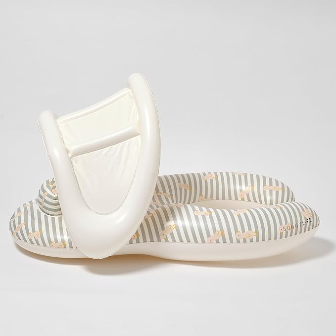 SUNNYLiFE Baby Pool Float with Canopy 24-33lbs - Infant Float with Removable Shade Canopy, Baby Swim Float with Head Rest & Leg Support | Duck Sage Stripe