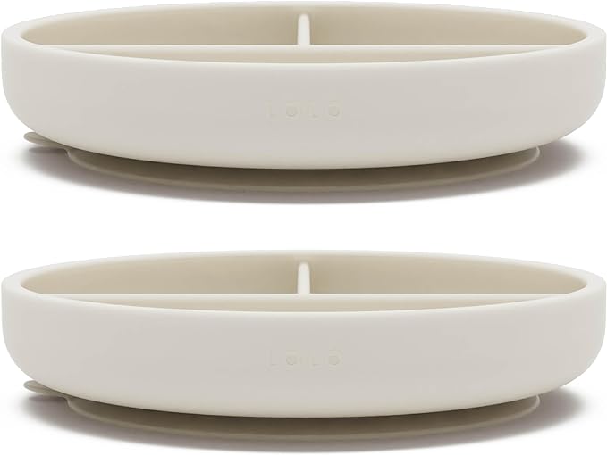 Lalo Suction Plates - 2 Pack, 100% Silicone Non-Toxic BPA-Free Baby Plates with Suction Base To Prevent Accidental Tip-Overs - Suction Plates for Toddlers With Three Divided Sections - Oatmeal
