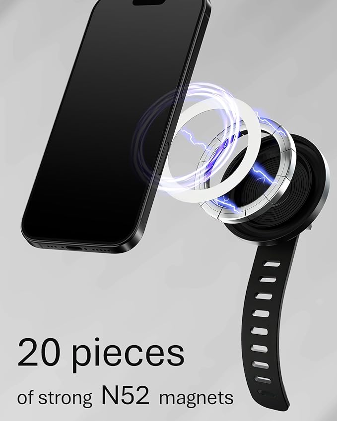 Magnetic Phone Holder for Stroller, Shopping Cart & Golf Push Cart | Handlebar Phone Mount for MagSafe | Strap with Strong Magnet for Mag Safe | Stroller Accessories for Uppababy, Nuna, Bugaboo...