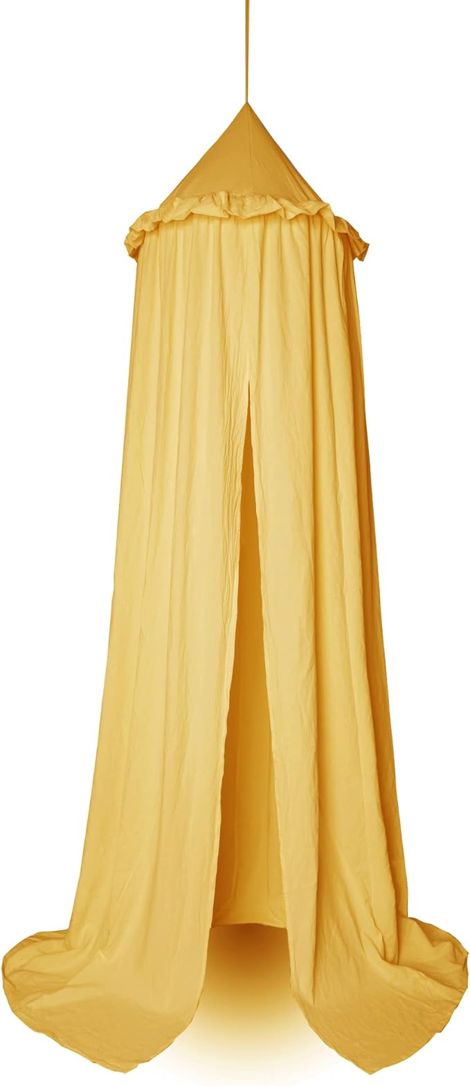 MAMERIA Kids Bed Canopy with Frills Cotton Cover Net for Baby Crib Reading Nook Curtain Hideaway Hanging Round Tent Nursery Bedding Play Room Decor (02CNP0002-YL)