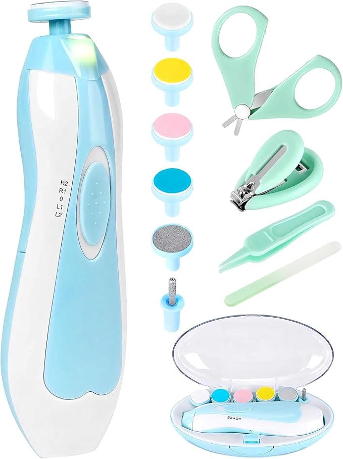 Baby Nail Trimmer Electric-12 in 1 Baby Nail Clippers Safe Baby Nail File Kit with a Nail Clipper, Scissor, Tweezers, and Nail Files