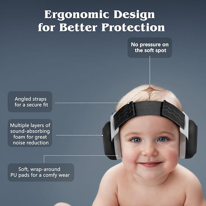 Bella's Friends Baby Ear Protection for Infants & Toddlers(3–48 Months) - Lightweight 24dB Noise Cancelling Headphones - Safe fit & Comfort Earmuffs - Improve Sleep - Baby Travel Essential, Black
