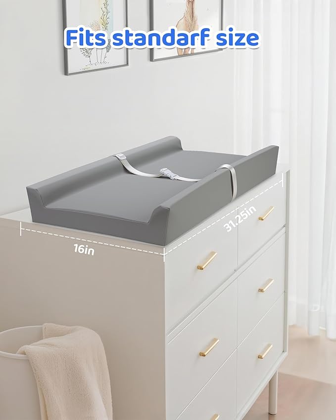 Baby Changing Pad for Dresser & Baby Changing Table Pad | Diaper Changing Pad & Wipeable Changing Pad - 100% Waterproof Vegan Leather, 31.25"x16" Standard Size