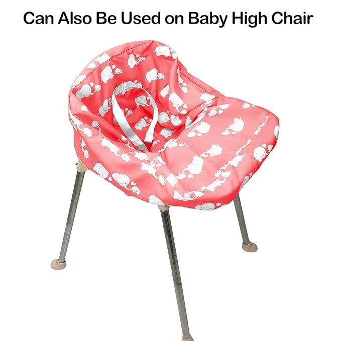 Portable Shopping Cart Cover | High Chair and Grocery Cart Covers for Babies, Kids, Infants & Toddlers ✮ Includes Free Carry Bag ✮ (Simple Pink Elephant)