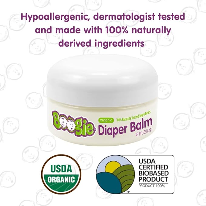 Boogie Diaper Rash Balm for Baby, USDA Certified Organic, Made with Naturally Derived Ingredients, 1.5 oz (Pack of 1)