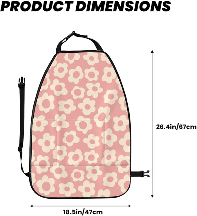 Vintage Groovy Flowers Car Kick Mats Back Seat Protector 2 Pack Auto Seat Back Covers with 3 Organizer Travel Accessories Universal Vehicle Interior from Dirt, Mud