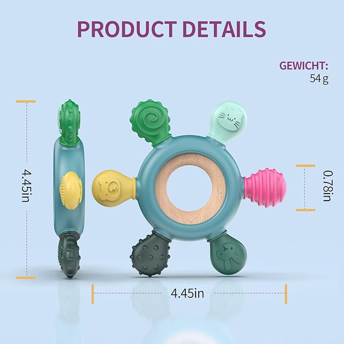akolik Teething Toys for Babies, Baby Teethers Toy Teething Ring Silicone, Grasping Teething Toy, BPA Free Teething Newborn Accessories for Baby 0 3 6 9 12 18 Months (Blue B)