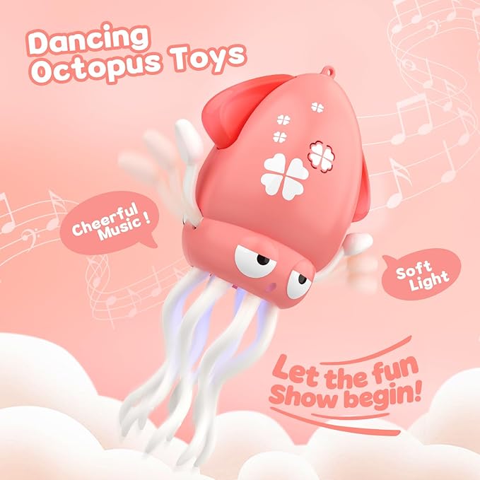 Dancing Octopus Baby Toy: Tummy Time Toys Electric Crawling Squid 3 4 5 6 7 8 9 10 11 12 Year Old Boy Learning Walking 3-6 Toddler Age 36 Months Music Development Kids Girl 1st Birthday Gifts (Pink)