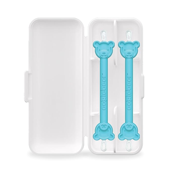 oogiebear: Baby Nose Cleaner & Ear Wax Removal Tool - Safe Booger & Earwax Removal for Newborns, Infants, Toddlers - Dual-Ended - Essential Baby Stuff, Diaper Bag Must-Have, 2 Pack Blue with CASE