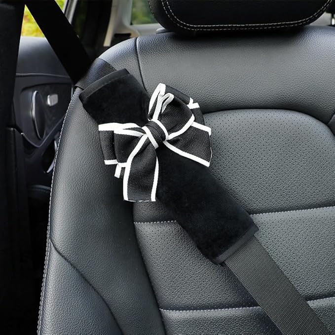 Car Seat Belt Cover Stocking Stuffers Cute Fluffy Pig Frog Sheep Dinosaur Safety Seatbelt Shoulder Pad Auto Accessory Neck Cushion Protector Seatbelt Shoulder Protector Nice Gift (Bowknot)