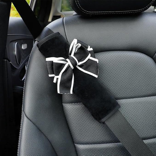 Car Seat Belt Cover Stocking Stuffers Cute Fluffy Pig Frog Sheep Dinosaur Safety Seatbelt Shoulder Pad Auto Accessory Neck Cushion Protector Seatbelt Shoulder Protector Nice Gift (Bowknot)