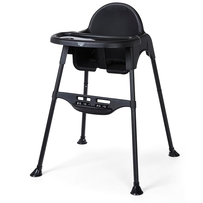 Cosco Kids Canteen High Chair Lightweight Portable Baby Feeding Chair with Adjustable Tray, Easy to Clean, Kitchen or Dining Use, Toddlers Up to 33 lbs, Mono Black