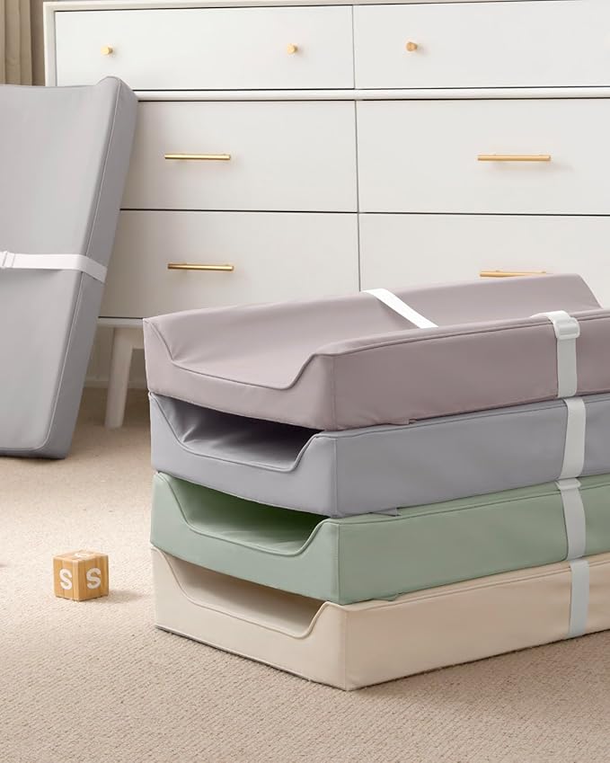 Blissful Diary Vegan Leather Baby Changing Pad with Waterproof & Wipe-Clean PU Cover, Standard Size Cozy Diaper Changing Pad for Dresser and Table, Taupe