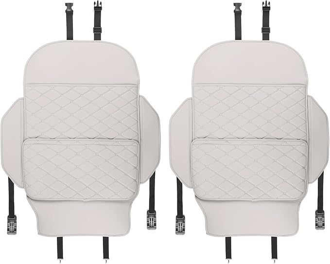 Seat Back Protector + Large Capacity Pocket Storage Organizer,Preventing the Impact of Children Stepping on the Seat Backrest (Cream White)