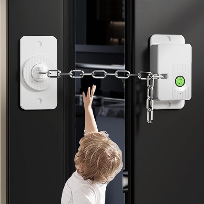 Fingerprint Child Proof Door Lock 2Pcs, Refrigerator Lock with Fingerprint & Door Locks for Kids safety, for Door Lock, Fridge Lock, Cabinet Locks and Window Locks,Strong Adhesive No Drilling