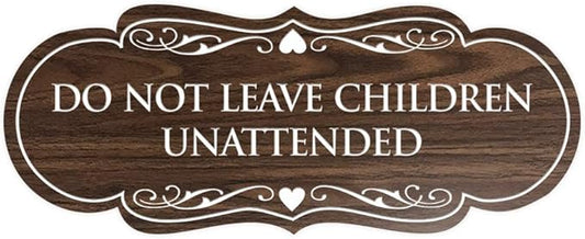 Signs ByLITA Designer Do Not Leave Children Unattended Sign(Walnut) - Small