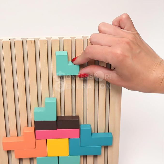 Wooden Stacking Puzzle Toy, 3D Wooden Montessori Brain Blocks, Interactive Educational Giant Russian Block Board Game for Kids Ages 3-6, Learning Toys for Family Activities & Home Decor (2PCS)