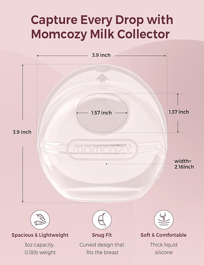 Momcozy Breast Milk Collector, Milk Collectors for Breastfeeding, Reusable Breast Milk Shells, Silicone Catcher with More Fit & Soft (3oz/90ml, 1 Count)