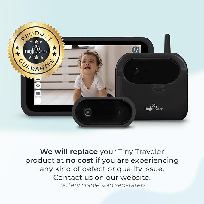 Tiny Traveler Ai Smart Wireless Baby Car Monitor with Travel Kit - AI-Powered Safety Alerts: Cry/Laugh/Stand Detection, Virtual Fence, Long Range 1000ft Night Vision Lullabies Night Light - Black