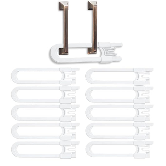 Vmaisi 10 Pack Baby Sliding Cabinet Locks - Adjustable U Shaped Child Safety Locks,Childproof Latches for Kitchen Bathroom Storage Cupboards Doors, Handles and Knobs White (10)