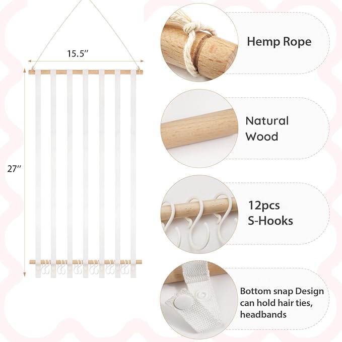 kangaroo Headband Holder Hair Bows Organizer for Baby Girls Large Capacity Bow Holder Hair Accessories Wall Hanging Organizer for Toddler Baby Girl Nursery Room Decor (Colorful)