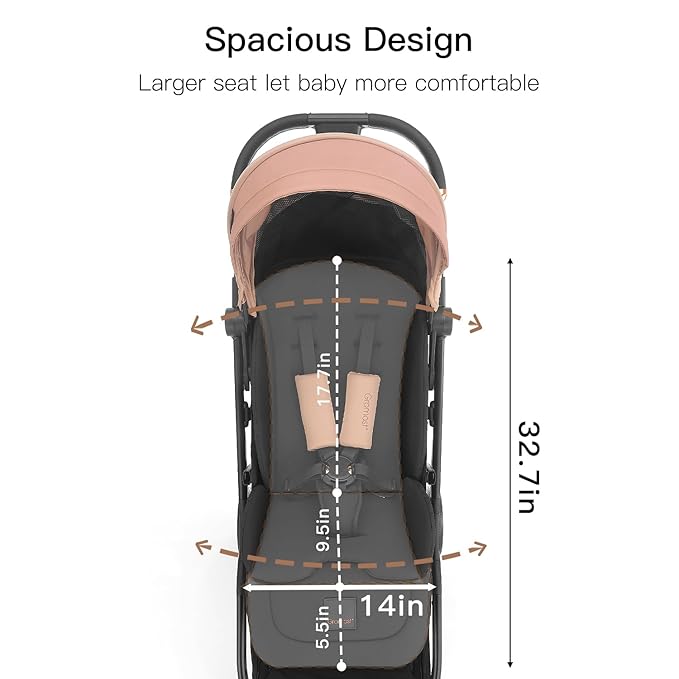 Gravity Folding Baby Stroller - Portable Travel Toddler Stroller w/Adjustable Backrest & Canopy, Lightweight and UV Protected, One-Hand Automatic Folding - Khaki