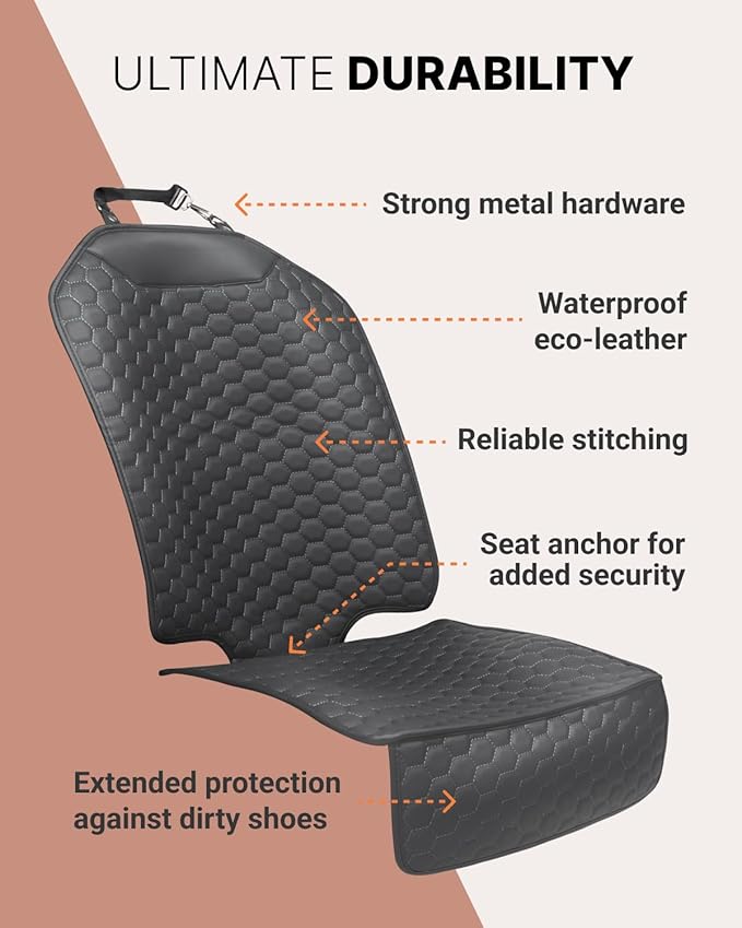 Owleys Premium Leather Car Seat Protector for Child Car Seat Cover from Dirt Scratches - Infant Car Seat Protector for Back Seat/Front Booster Seat Protector Under Baby Car Seat Waterproof 1pc Black