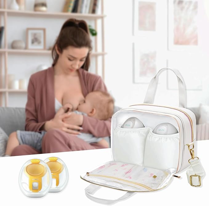 rain bunny Wearable Breast Pump Bag with Cooler and Ice Pack Compatible with Elvie Pumps and Medela Pump in Style, Pumps Cooler Bag with Shoulder Strap, Work, Travel and Family Use (White)