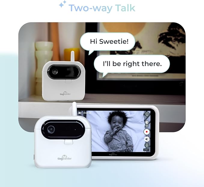 Tiny Traveler Ai Smart Wireless Baby Car Monitor with Travel Kit & Power Bank - AI-Powered Safety Alerts Detection, Virtual Fence, Long Range 1000ft Night Vision Lullabies Night Light - White