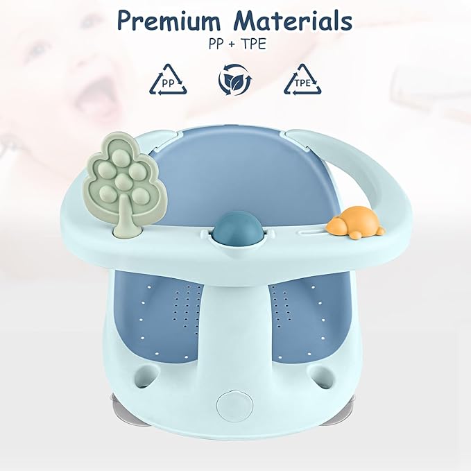 Baby Bath Seat for Babies 6 Months & Up - Bathtub Seats for Babies Sitting Up with Rinse Cup, Non-Slip, Comfortable, Infant Bath Essentials, Blue