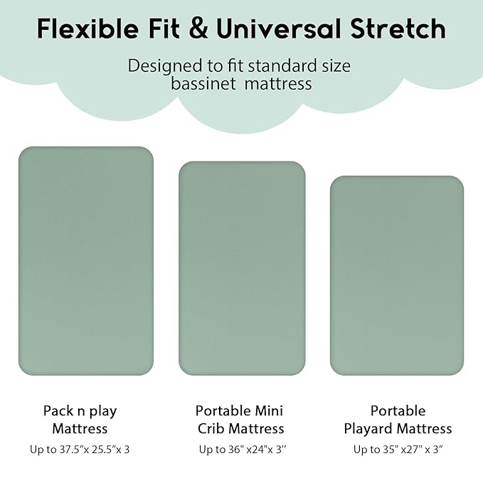 Yoofoss Pack and Play Sheets Fitted, Mini Crib Sheets 2-Pack for Pack N Play Mattress, Stretchy Playard Sheet, Soft and Breathable Green+Giraff