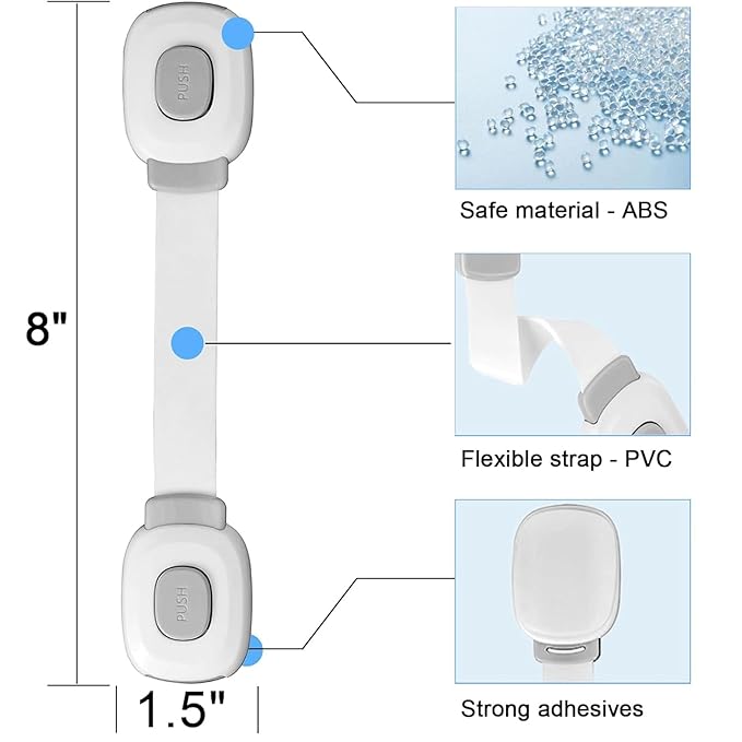 Fursafe&Q Baby Cabinet Locks, Child Safety Cabinet Proofing -Child Safety Strap Locks Adhesive Drawer Fridge Ovens Door Toilet Latches No Drill Multi-Purpose for Furniture Kitchen Lock (ZGrey, 12Pack)