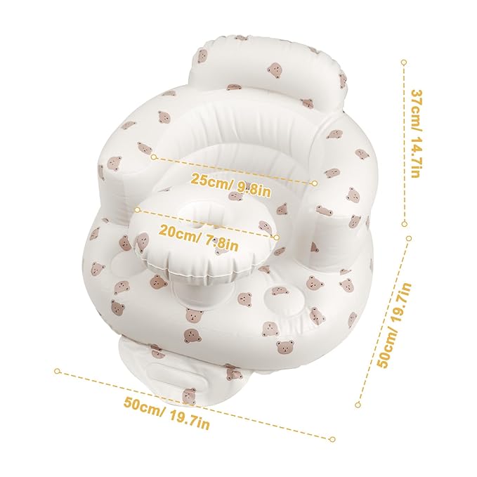 Inflatable Baby Chair with Tray for Babies 3 Months & Up, Blow Up Baby Seat with Built in Air Pump, Sit Me Up Floor Baby Seats for Infants for Sitting Up - Bear Head with Tray